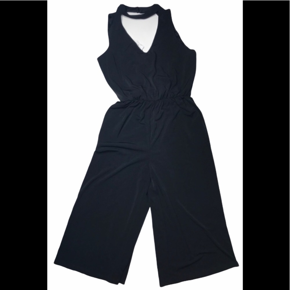 BREATHLESS Medium stretchy black capri romper choker neck